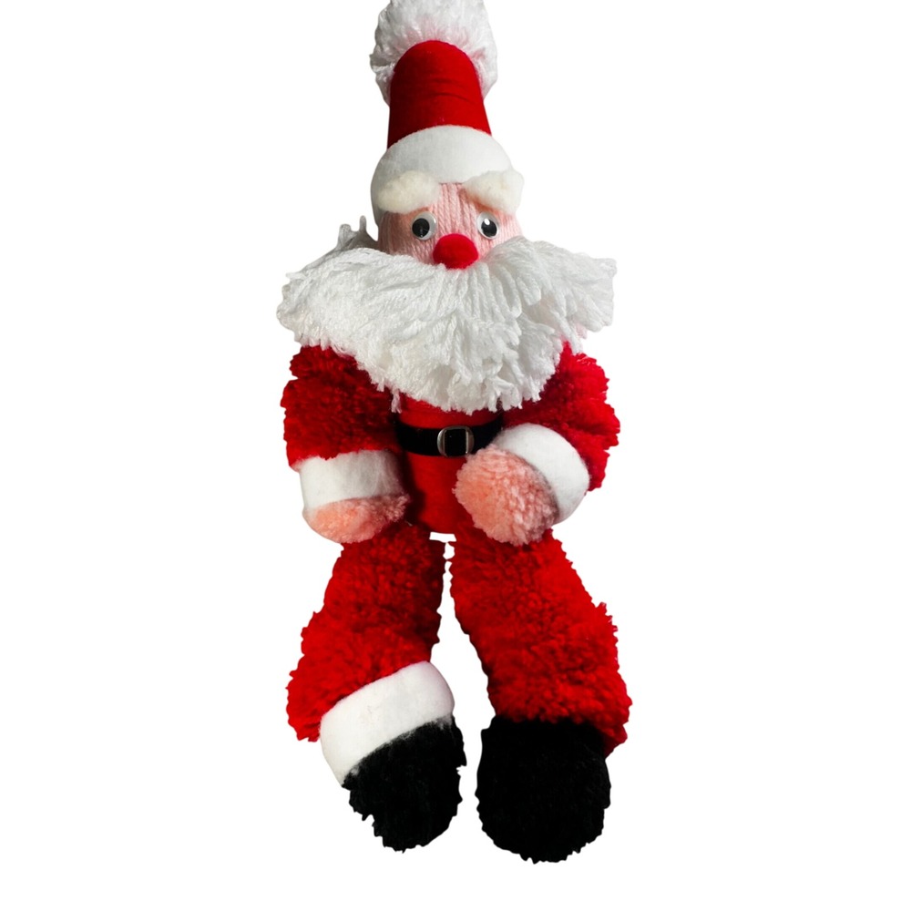 Vintage Handmade Yarn Santa Shelf Sitter Christmas Decor 28in Folk Art Large Red